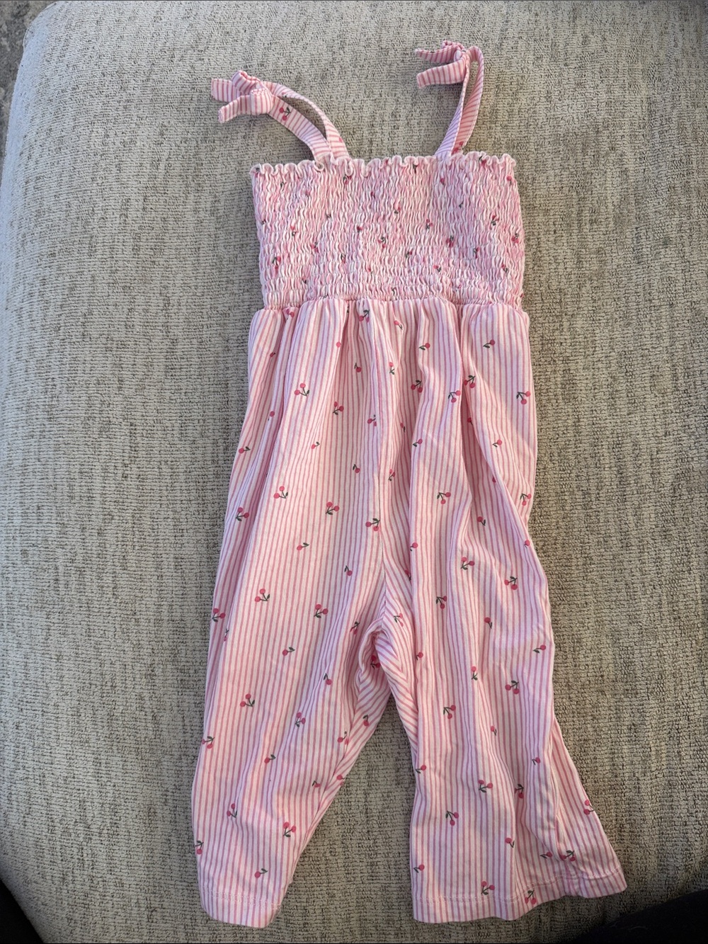 H&M Pink Striped Jumpsuit with Cherry Print